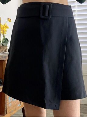 Jason Wu Luxury Designer Black Chic  Belted Faux Wrap Mini Skirt Medium